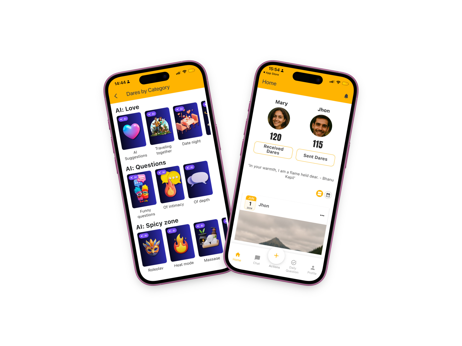 Desire app screenshot showing couple scoreboard